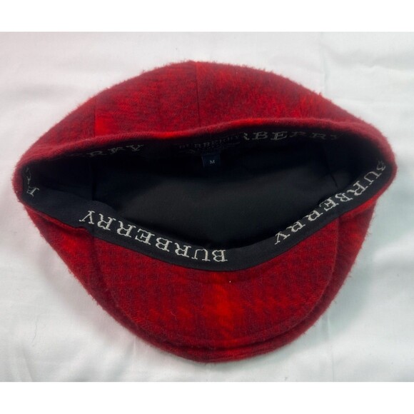 Burberry Wool/ Cashmere Beret Plaid Men’s Hat Size Medium, Red, London. - Picture 8 of 9